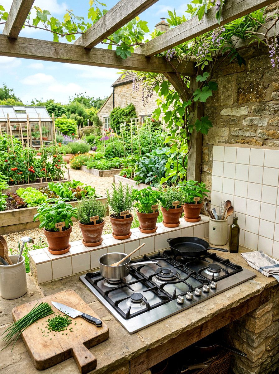 Potted Herb Stove Garden - 25 Spring Stove Decor Ideas