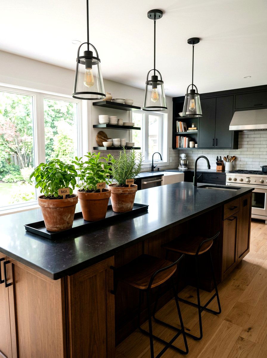 Potted Herbs On Kitchen Island - 25 Spring Kitchen Centerpiece Ideas