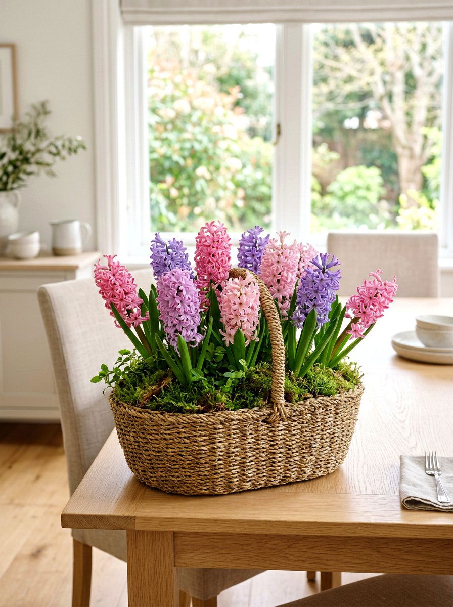 Potted Hyacinth Arrangement - 25 Spring Dining Table Centerpiece Ideas