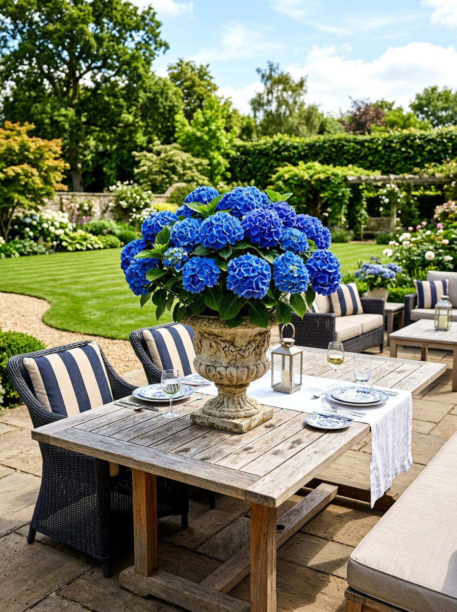 Potted Hydrangea Plant - 25 Spring Patio Table Centerpiece Ideas