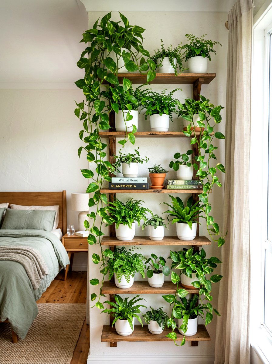 Potted Indoor Plant - 25 Spring Bedroom Shelf Ideas
