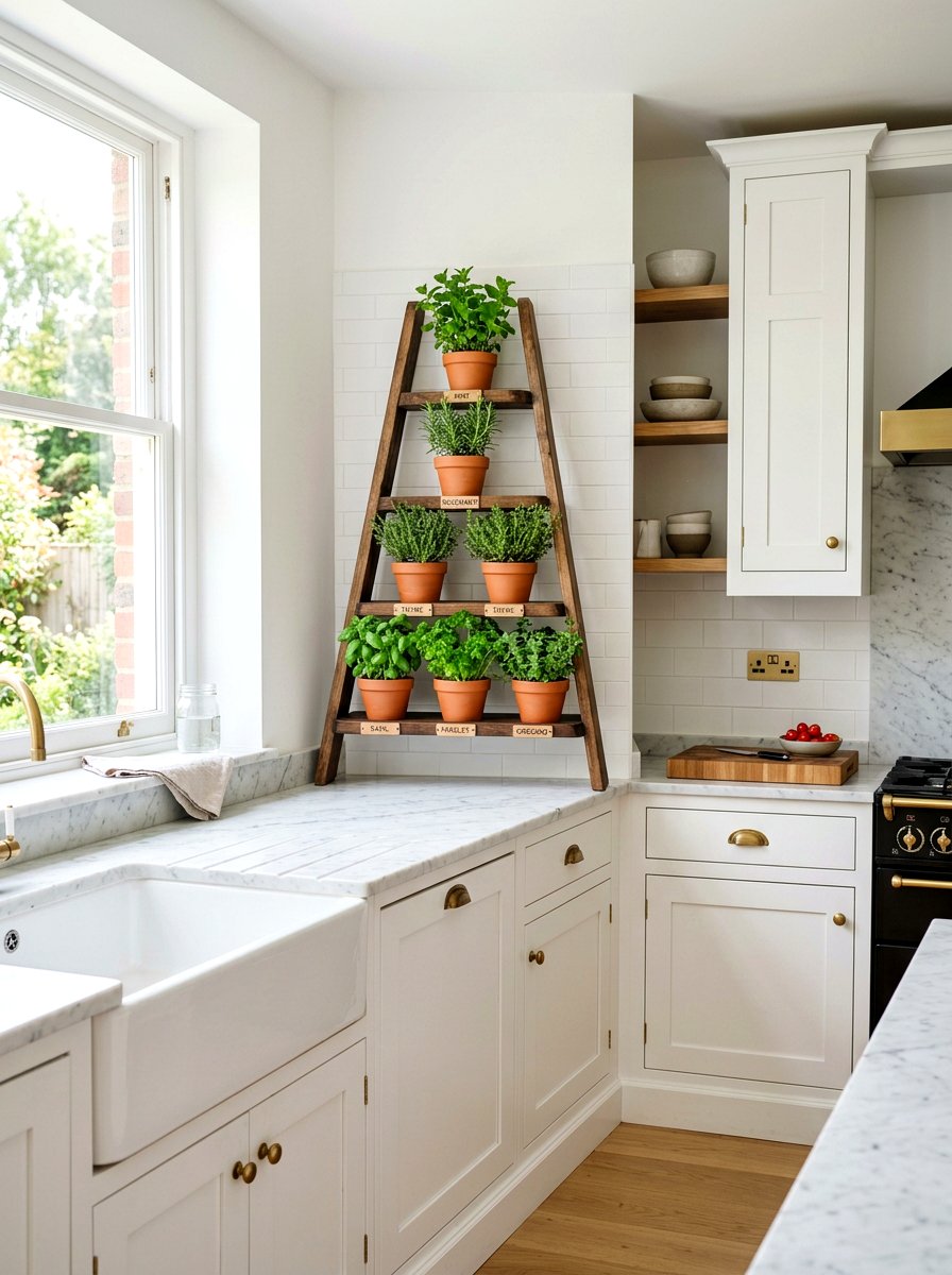 Potted Kitchen Herb - 25 Spring Blanket Ladder Decor Ideas