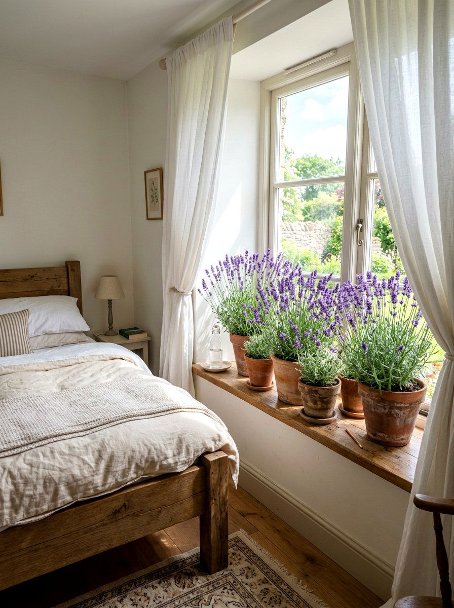 Potted Lavender Plant - 25 Spring Windowsill Garden Ideas