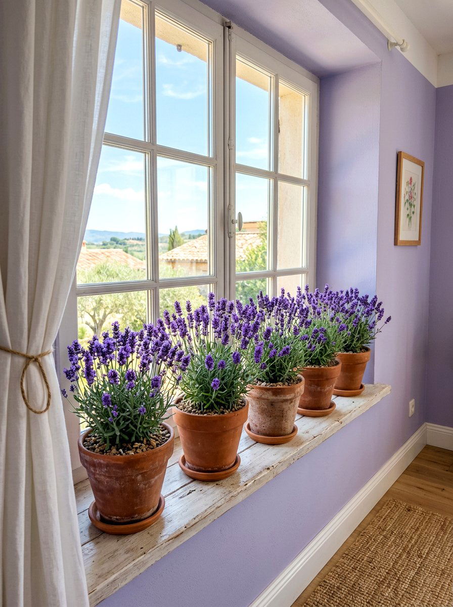 Potted Lavender Plants - 25 Spring Bay Window Decor Ideas