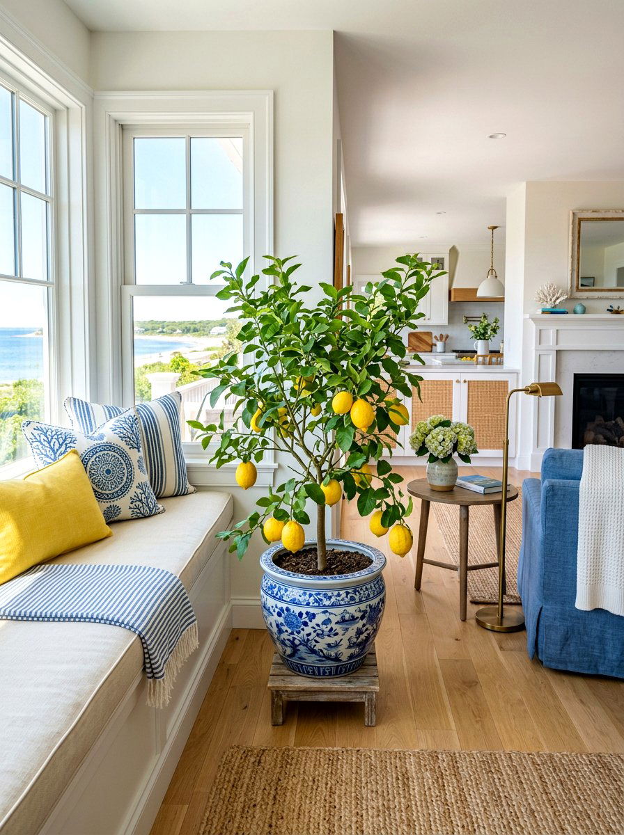 Potted Lemon Tree - 25 Spring Living Room Plant Ideas