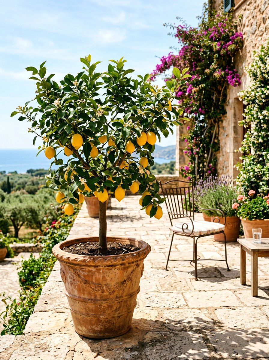 Potted Lemon Tree - 25 Spring Patio Door Decor Ideas