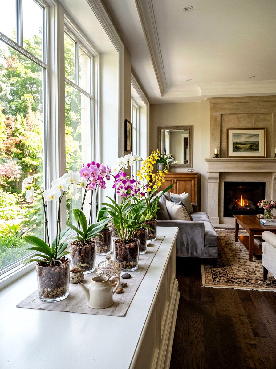 Potted Orchid Display - 25 Spring Windowsill Garden Ideas