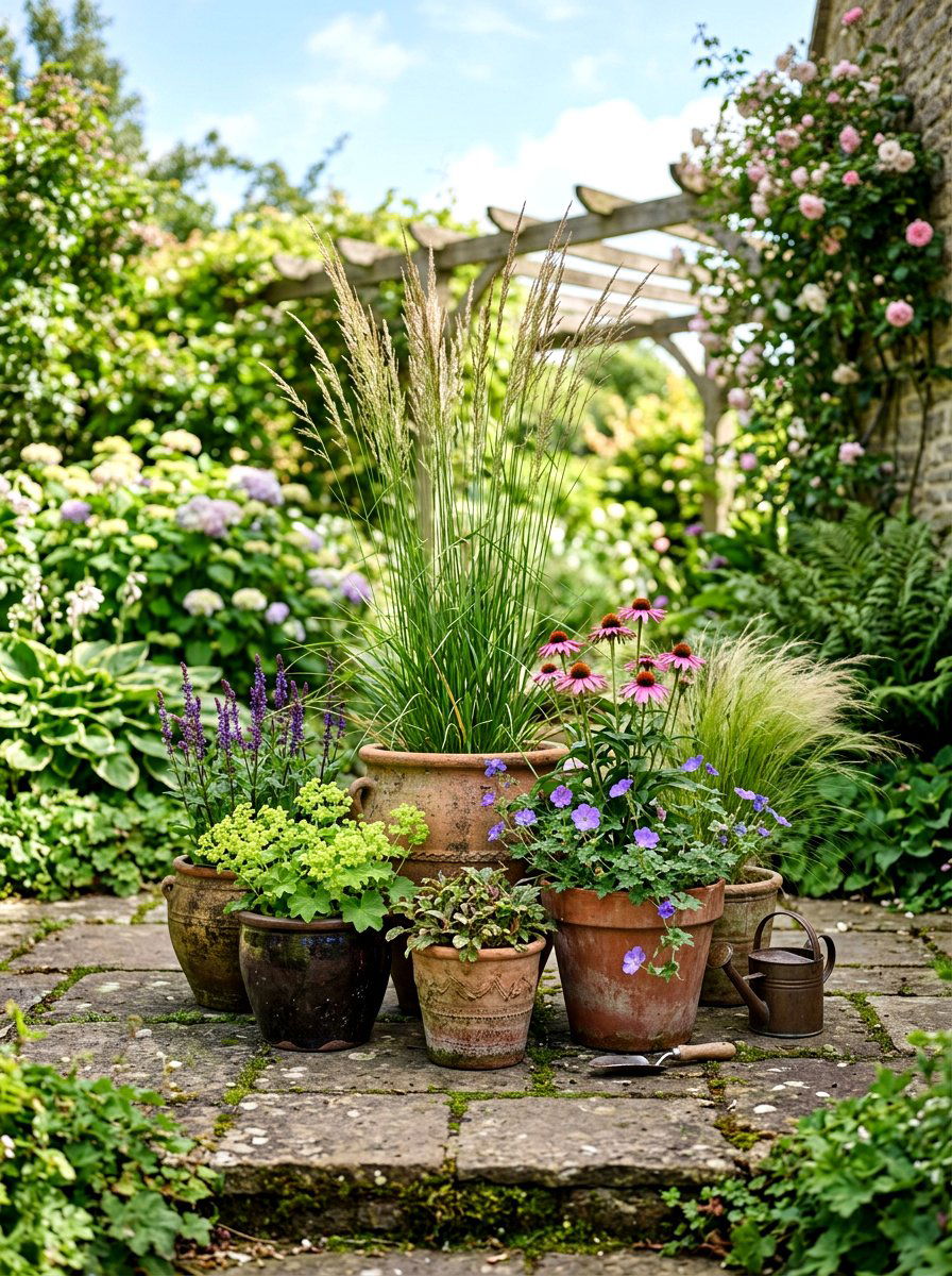 Potted Plant Arrangement - 25 Spring Outdoor Entertaining Ideas
