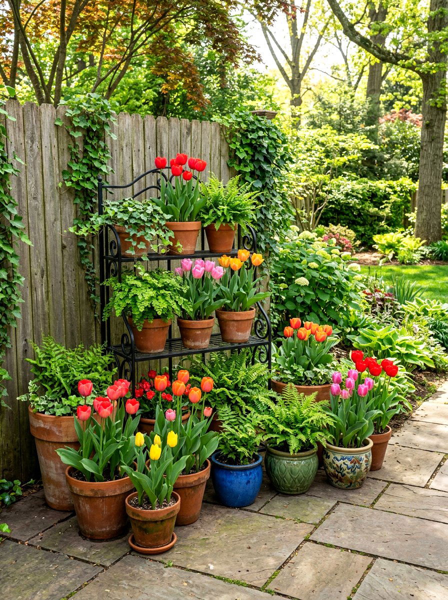 Potted Plant Display - 25 Spring Backyard Corner Decor Ideas