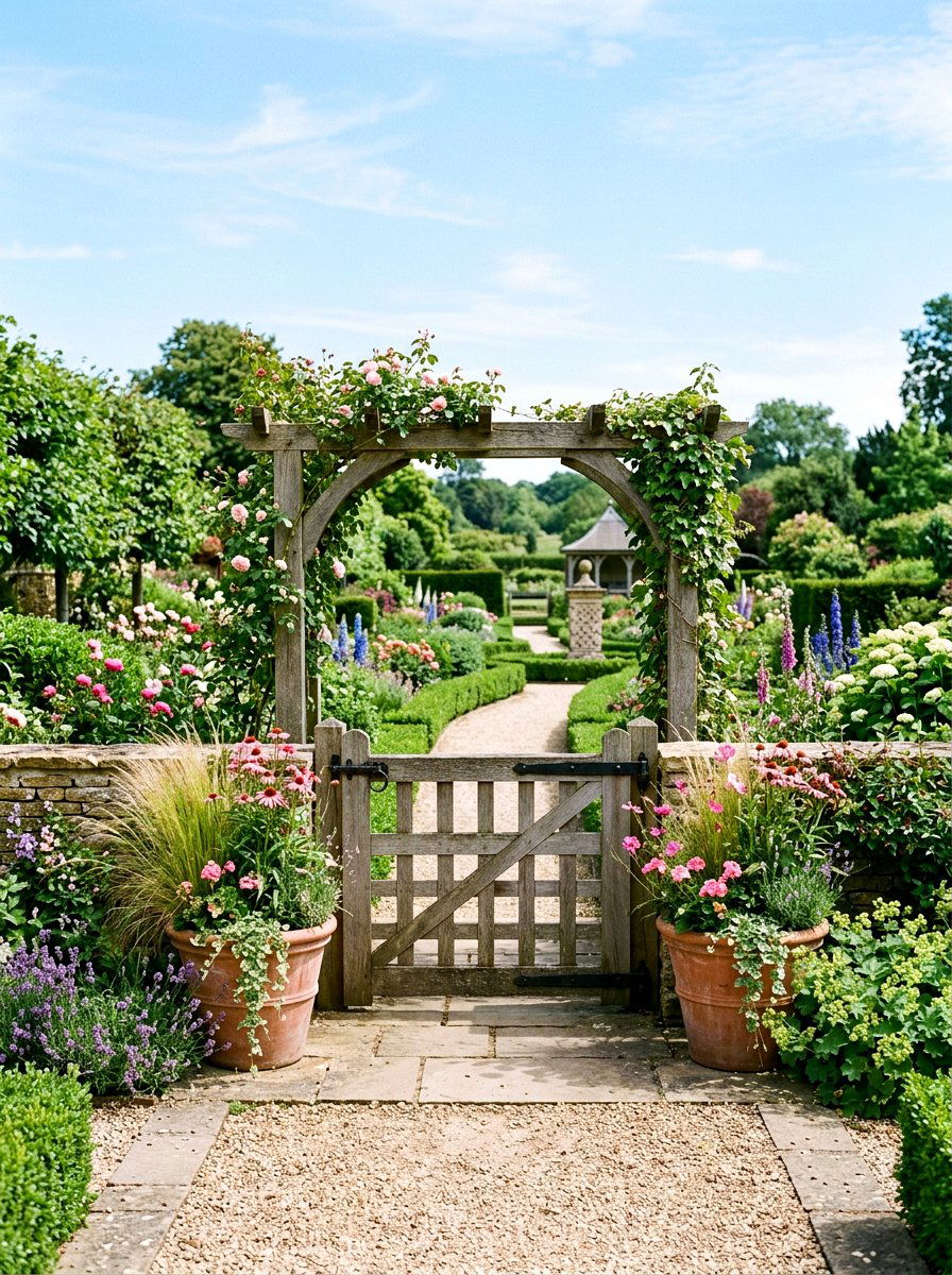 Potted Plant Gate Entrance - 25 Spring Wooden Gate Decor Ideas
