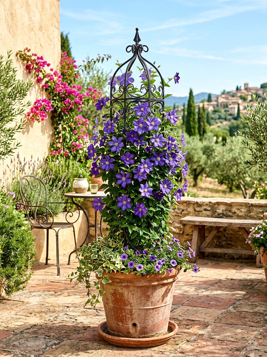 Potted Plant Obelisk - 25 Spring Clematis Trellis Ideas