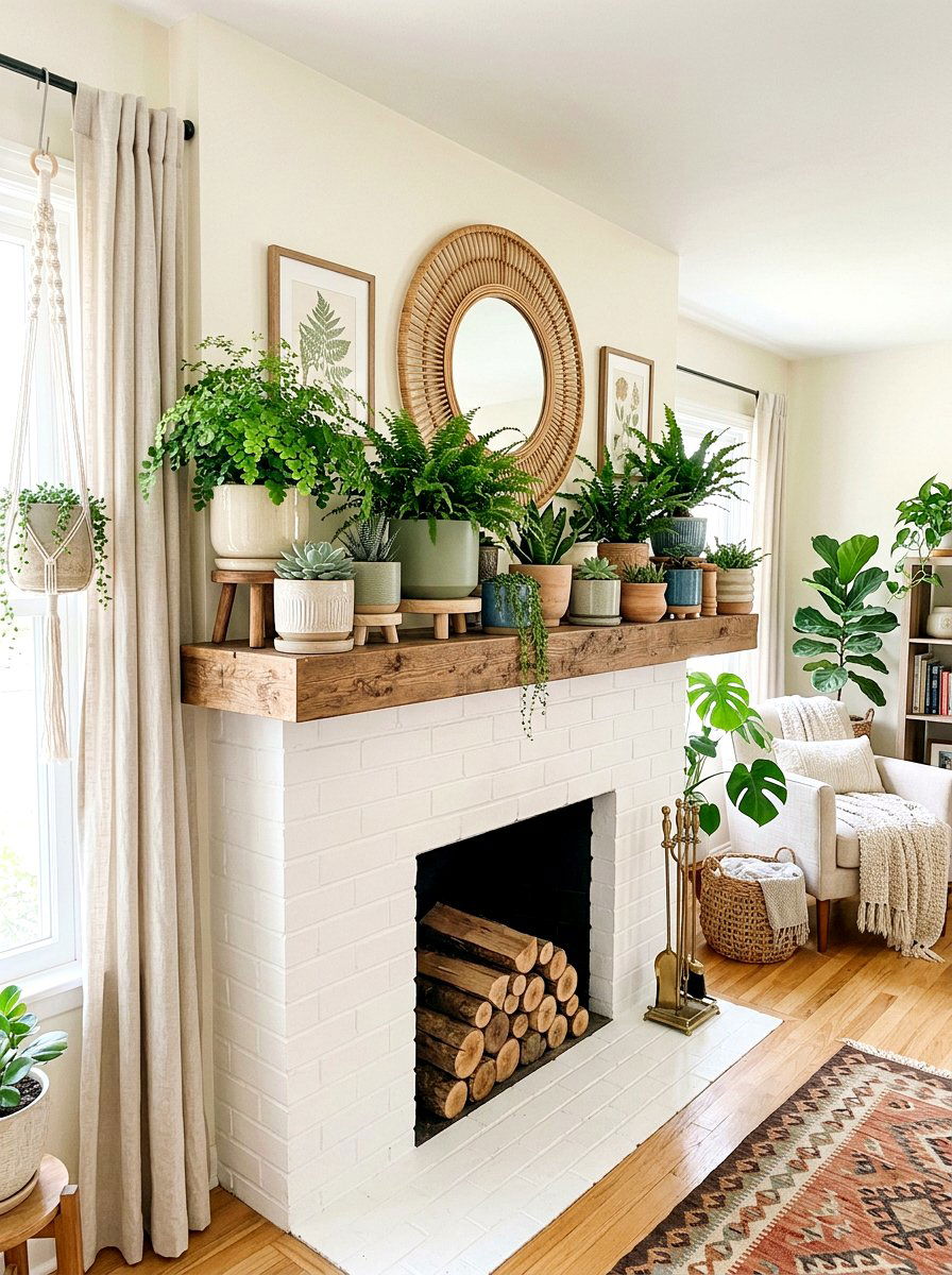 Potted Plant Spring Mantel - 25 Spring Mantel Styling Ideas