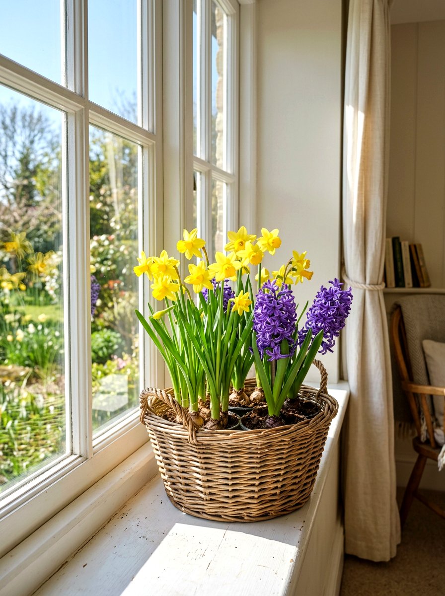 Potted Spring Bulbs - 25 Spring Bay Window Decor Ideas