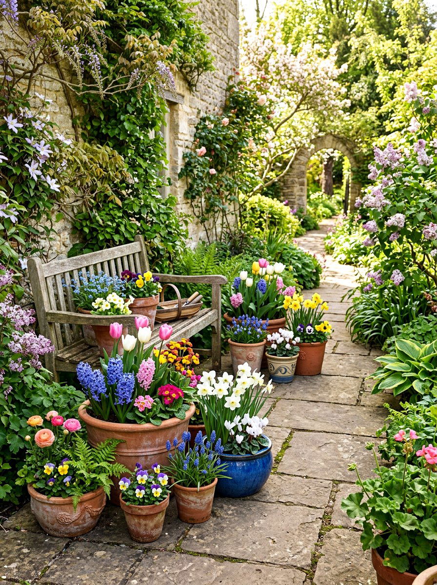 Potted Spring Flowers - 25 Spring Patio Decor Ideas