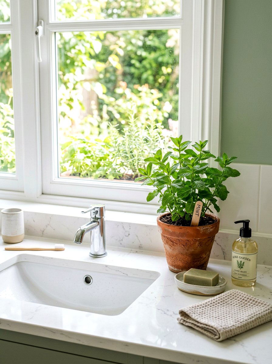 Potted Spring Herbs - 25 Spring Bathroom Counter Decor Ideas