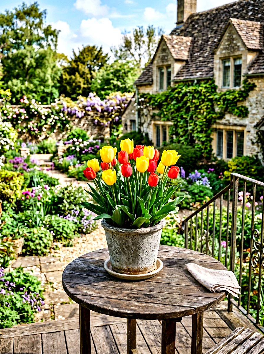 Potted Tulip Arrangement - 25 Spring Balcony Decor Ideas