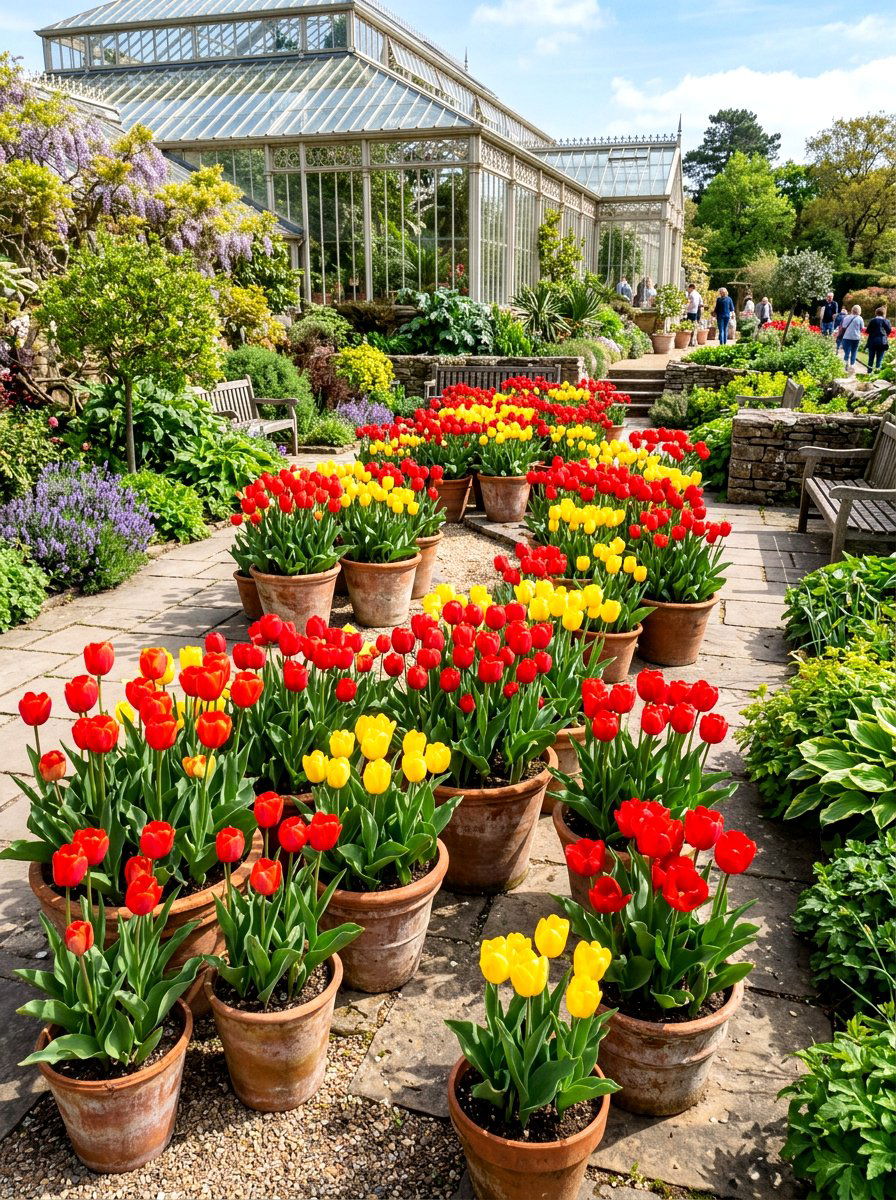 Potted Tulip Display - 25 Spring Flower Market Ideas