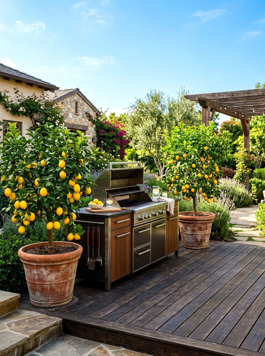 Potted citrus tree - 25 Spring Outdoor Kitchen Decor Ideas
