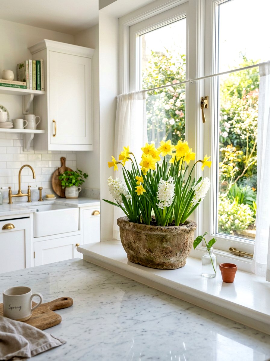 Potted flower arrangement - 25 Spring Window Sill Decor Ideas