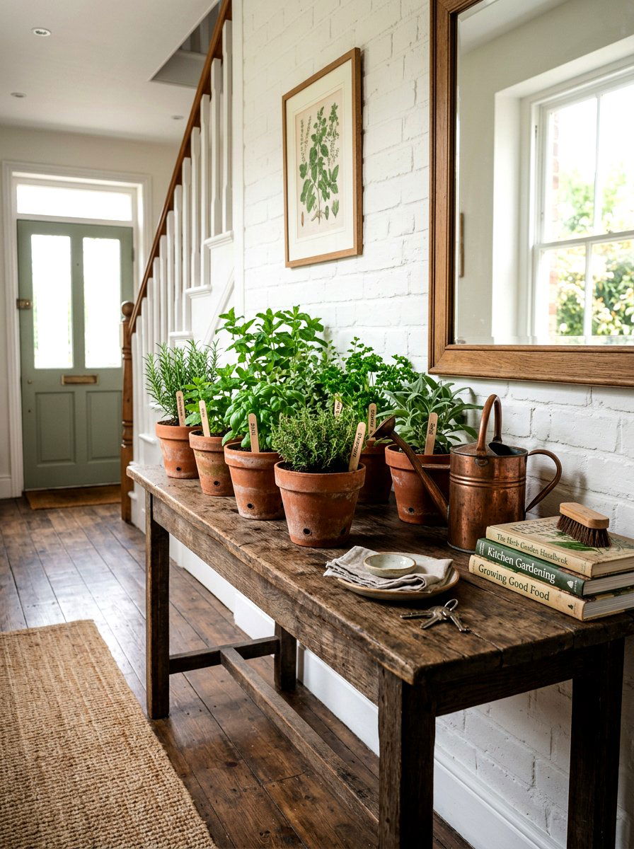 Potted herb garden - 25 Spring Hallway Table Decor Ideas