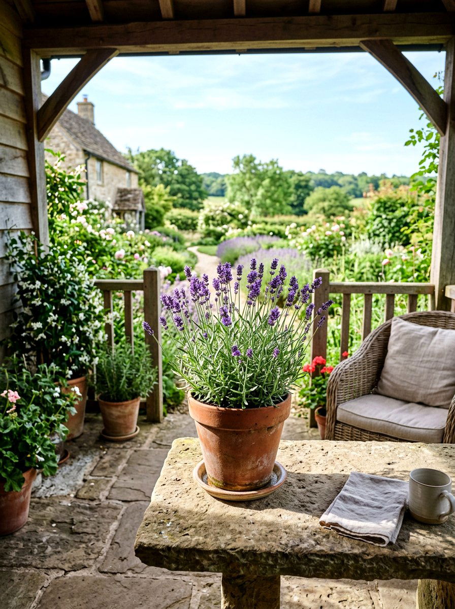 Potted lavender plant - 25 Spring Porch Table Decor Ideas