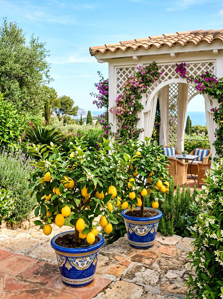 Potted lemon trees - 25 Spring Gazebo Decor Ideas