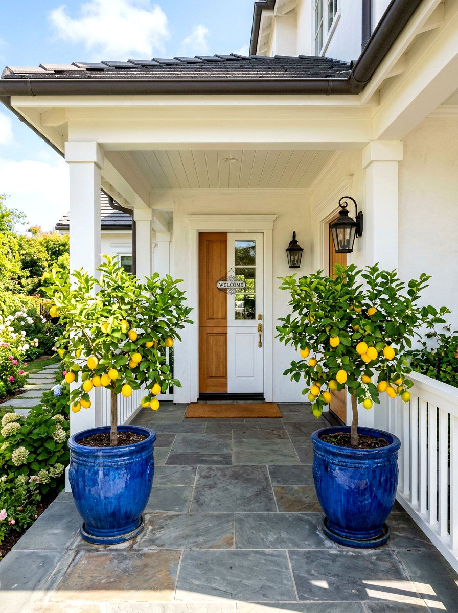 Potted lemon trees - 25 Spring Back Porch Decor Ideas