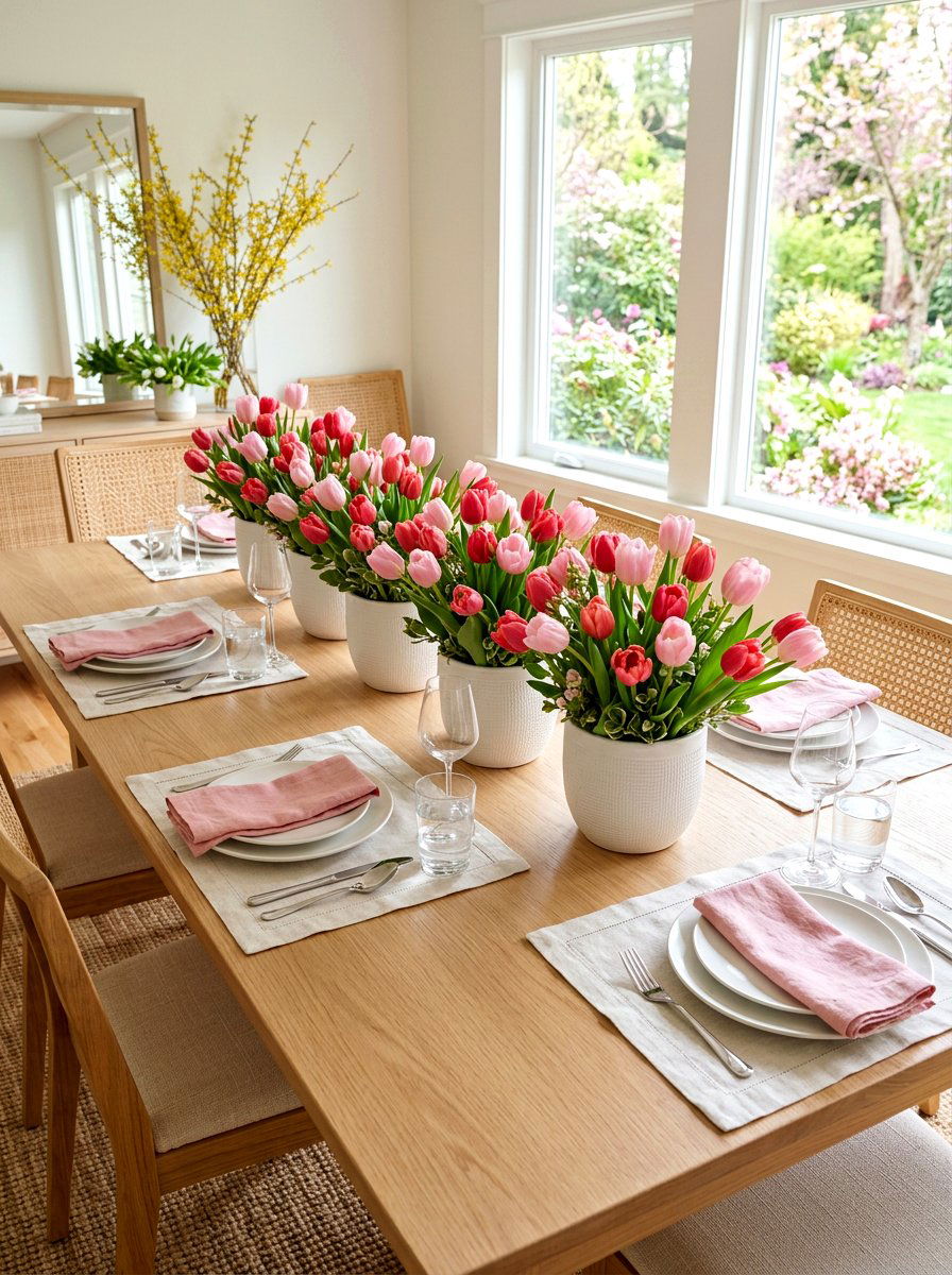 Potted tulip display - 25 Spring Decorating Tips for Small Spaces