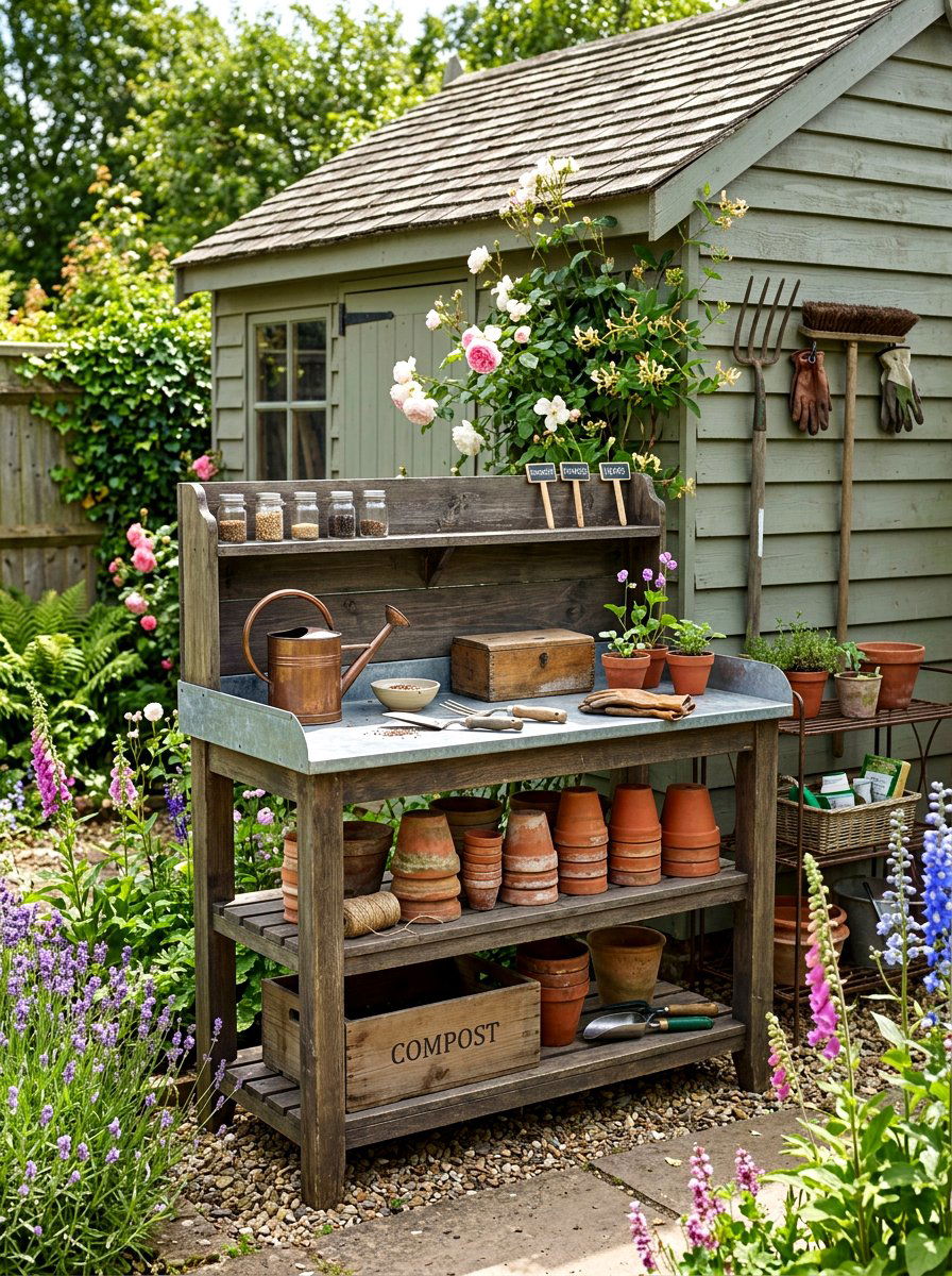 Potting Bench Station - 25 Spring Yard Decor Ideas