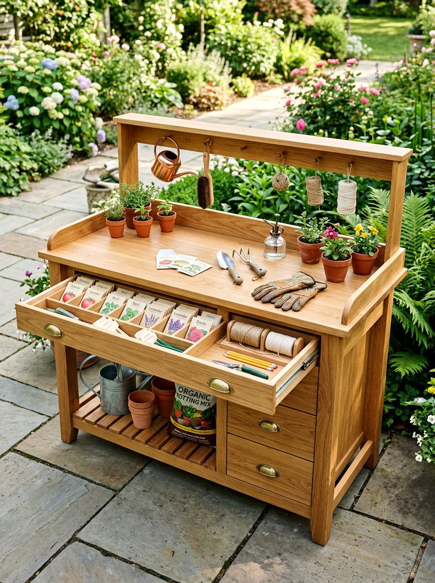 Potting Station With Drawer - 25 Spring Potting Station Decor Ideas