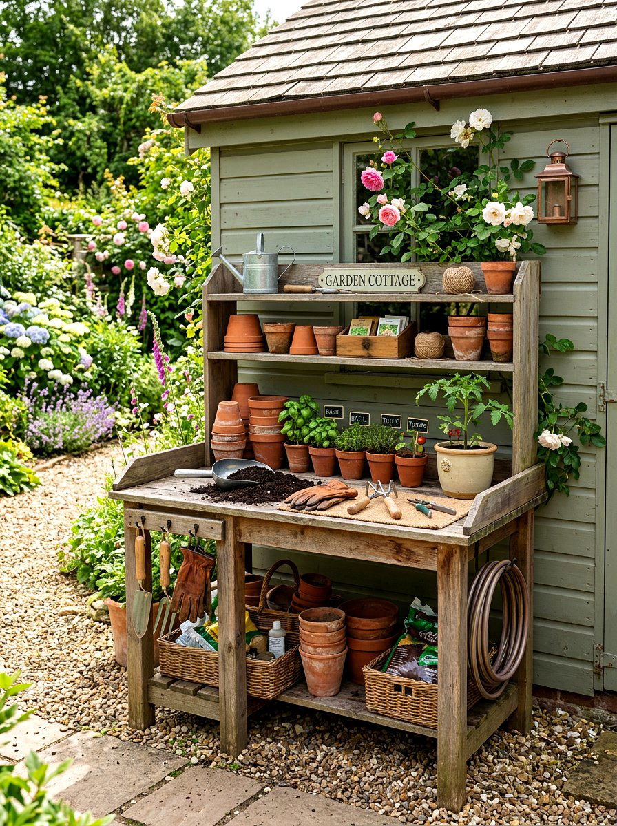 Potting bench station - 25 Backyard Spring Decor Ideas