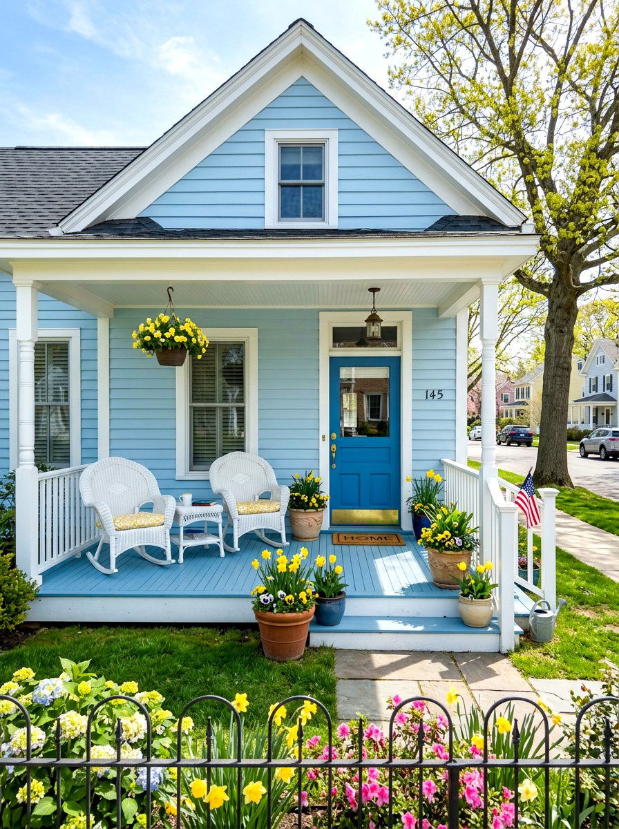 Powder Blue Front Porch - 25 Spring Baby Blue Decor Ideas