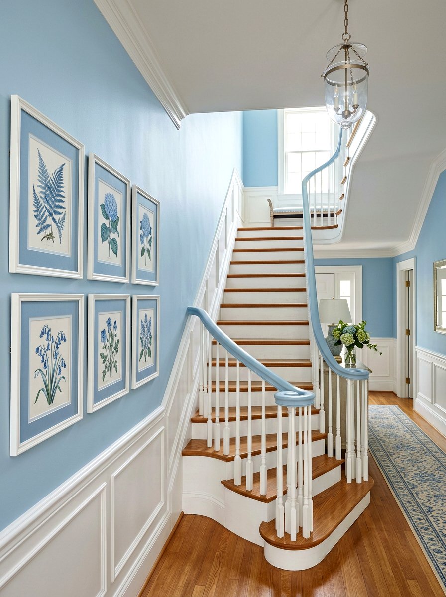 Powder Blue Staircase Hallway - 25 Spring Baby Blue Decor Ideas