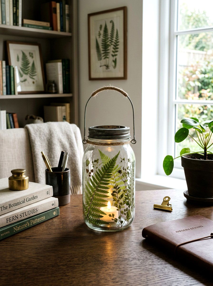 Pressed Fern Mason Jar Lantern - 25 Spring Mason Jar Lantern Ideas
