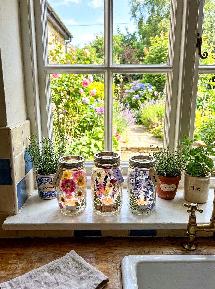 Pressed Flower Mason Jars - 25 Spring Candle Arrangement Ideas