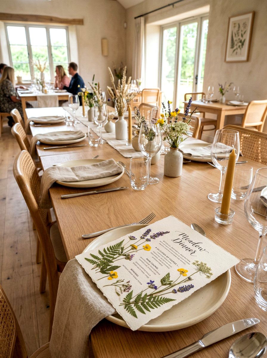 Pressed Flower Menu - 25 Spring Dinner Party Table Ideas