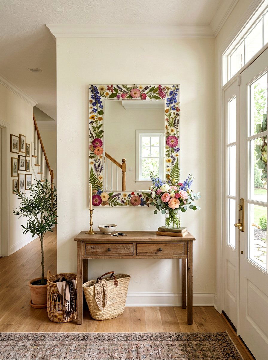 Pressed Flower Mirror - 25 Spring Pressed Flower Ideas