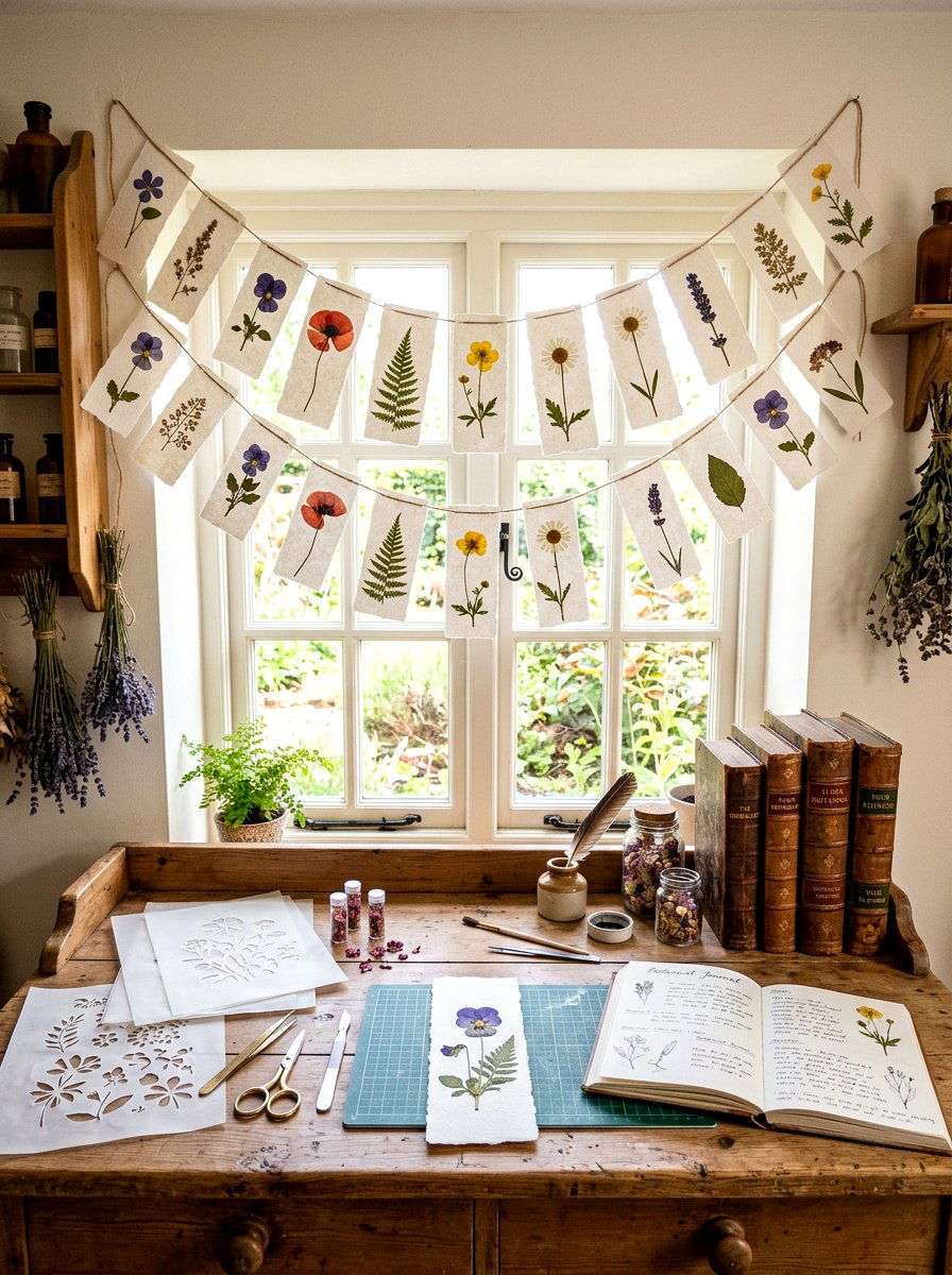 Pressed Flower Paper Strip - 25 Spring Paper Garland Ideas