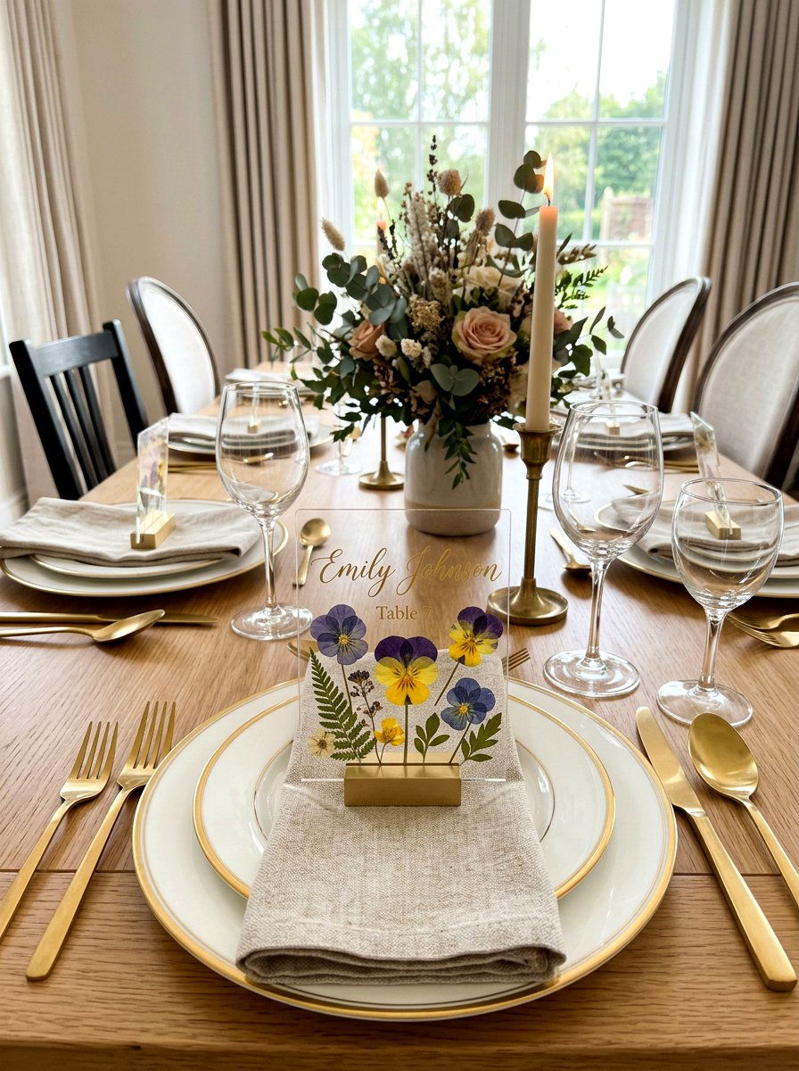 Pressed Flower Place Card - 25 Spring Engagement Party Decor Ideas