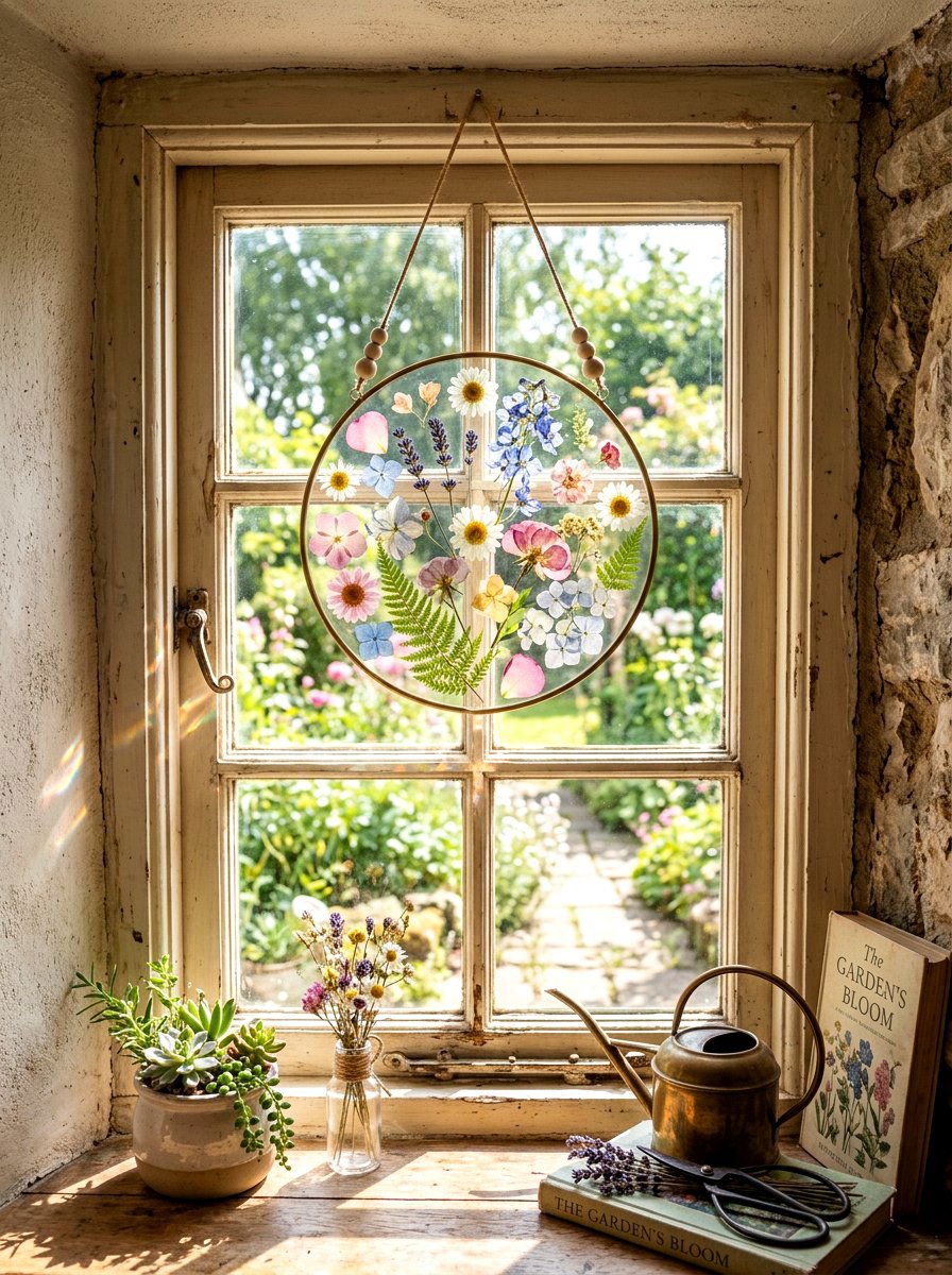 Pressed Flower Sun Catcher - 25 Spring Sun Catcher Ideas