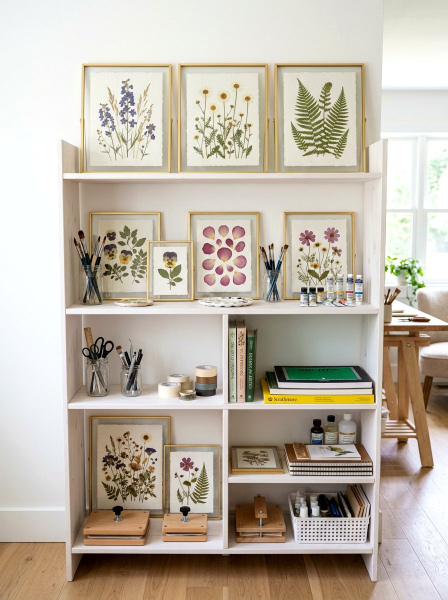 Pressed flower art - 25 Spring Bookshelf Decor Ideas