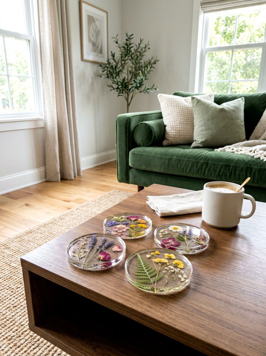 Pressed flower drink coasters - 25 Spring Cocktail Party Decor Ideas