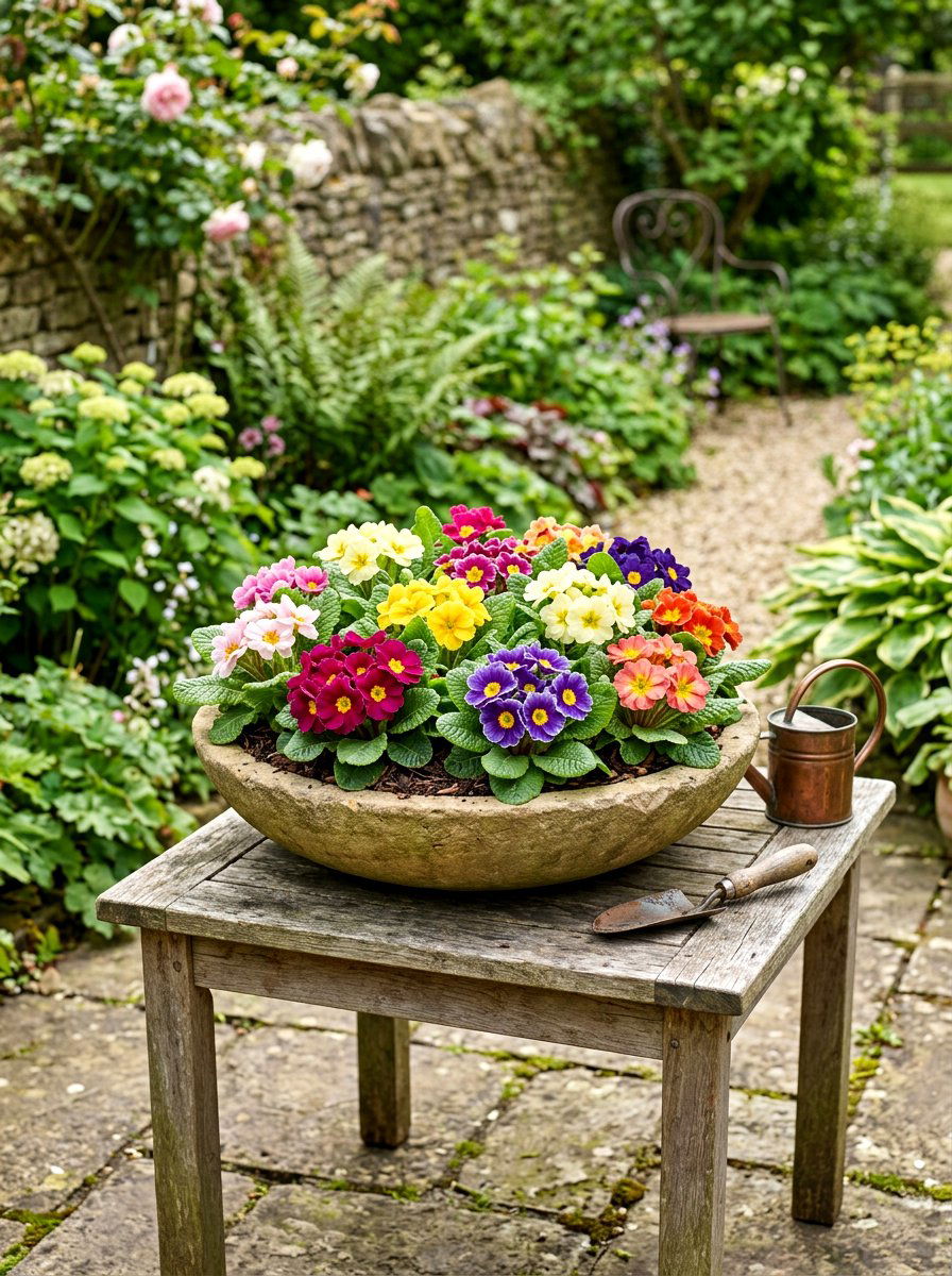 Primrose Container Garden - 25 Spring Flower Garden Ideas
