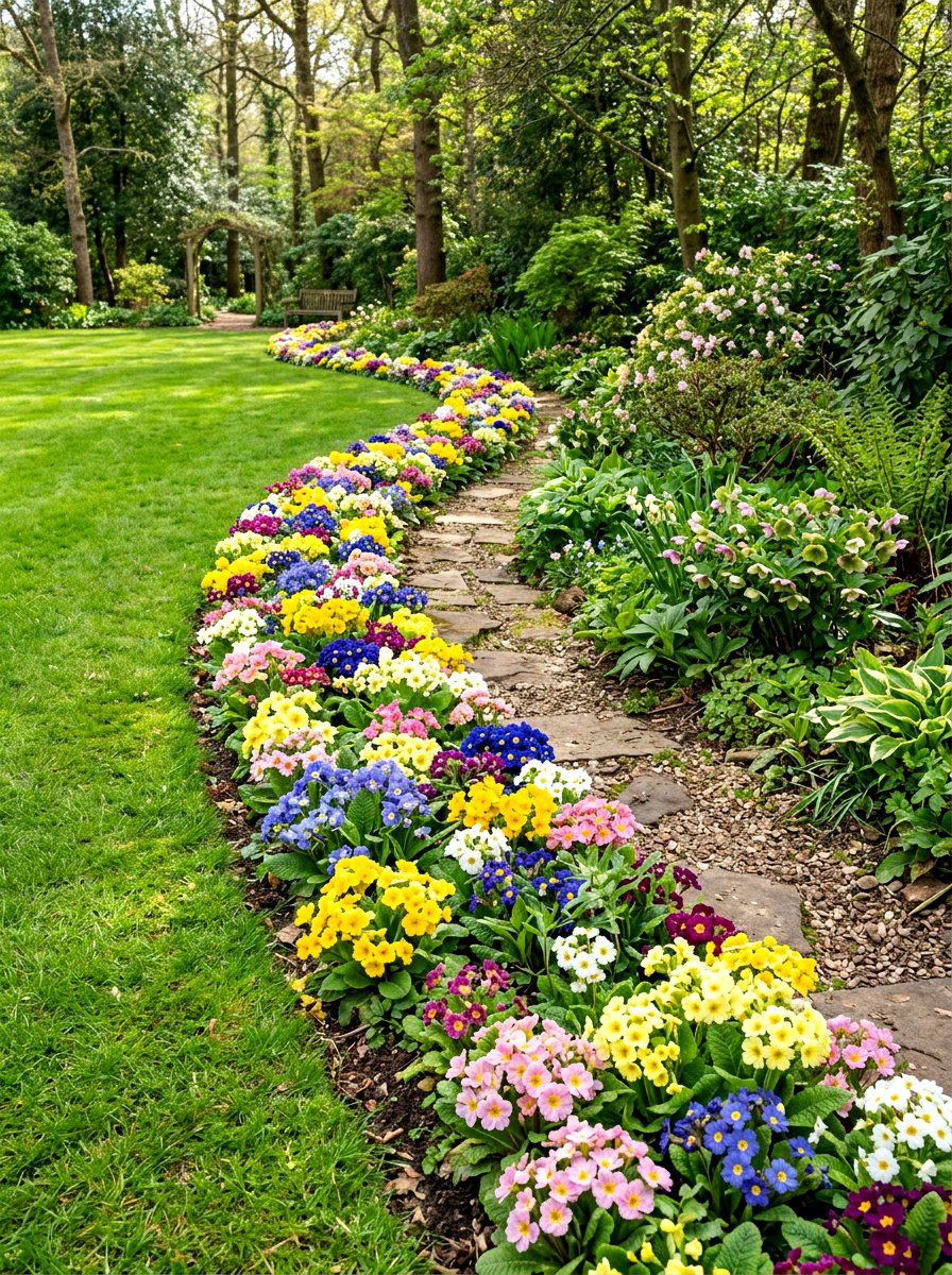 Primrose spring border - 25 Spring Shade Garden Ideas