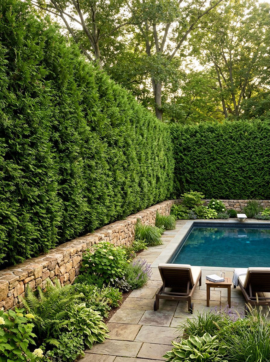 Privacy Hedge Screen - 25 Spring Pool Area Decor Ideas