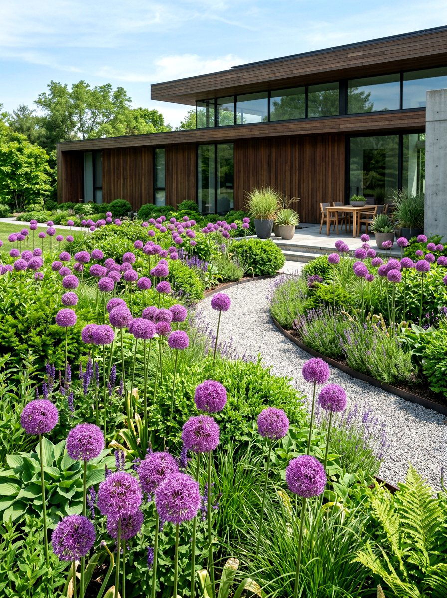 Purple Allium Globe Garden - 25 Spring Perennial Garden Ideas