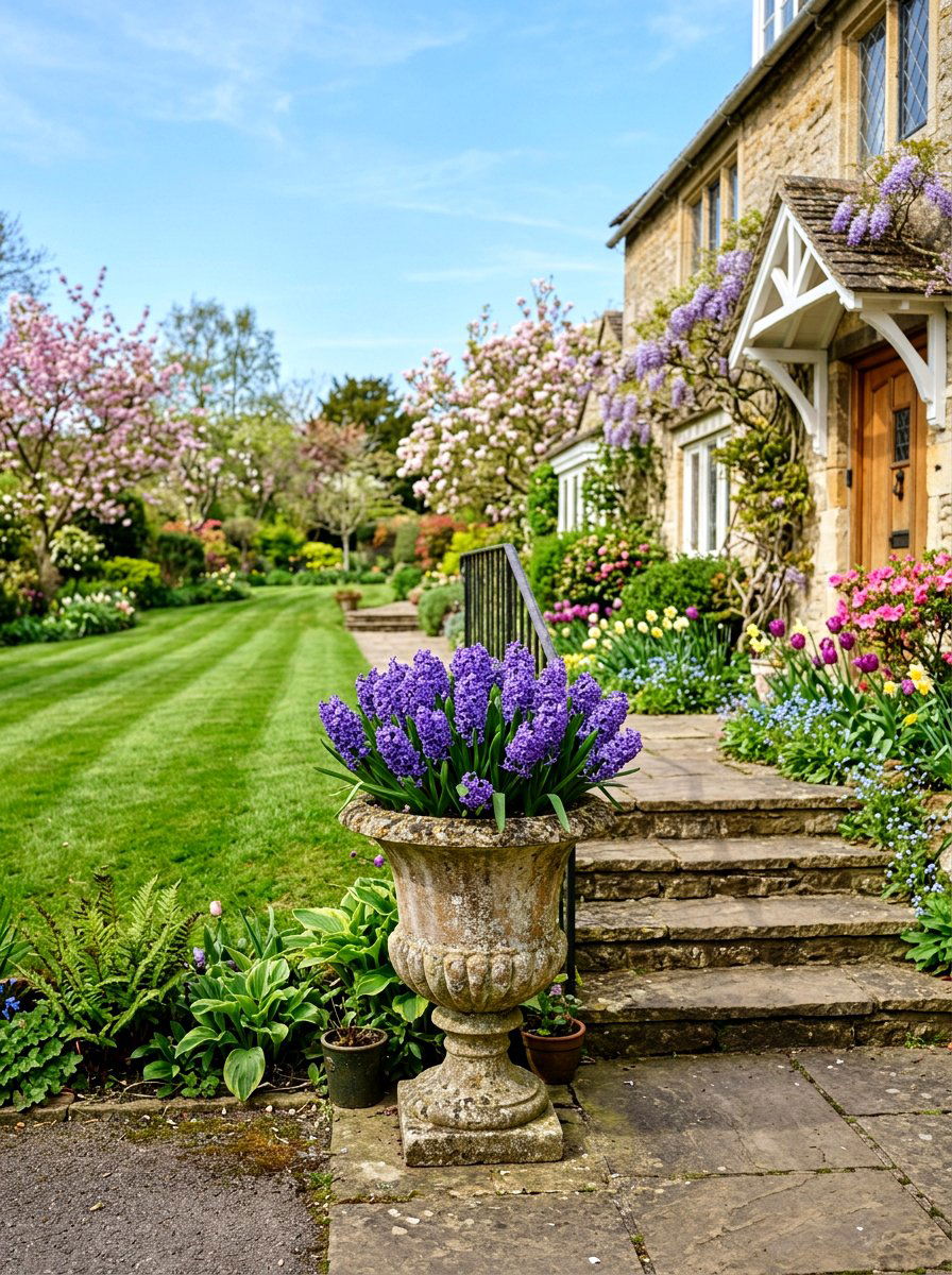 Purple Hyacinth Urn - 25 Spring Porch Urn Ideas