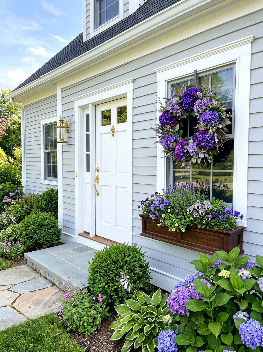 Purple Hydrangea Floral Accent - 25 Spring Hydrangea Wreath Ideas