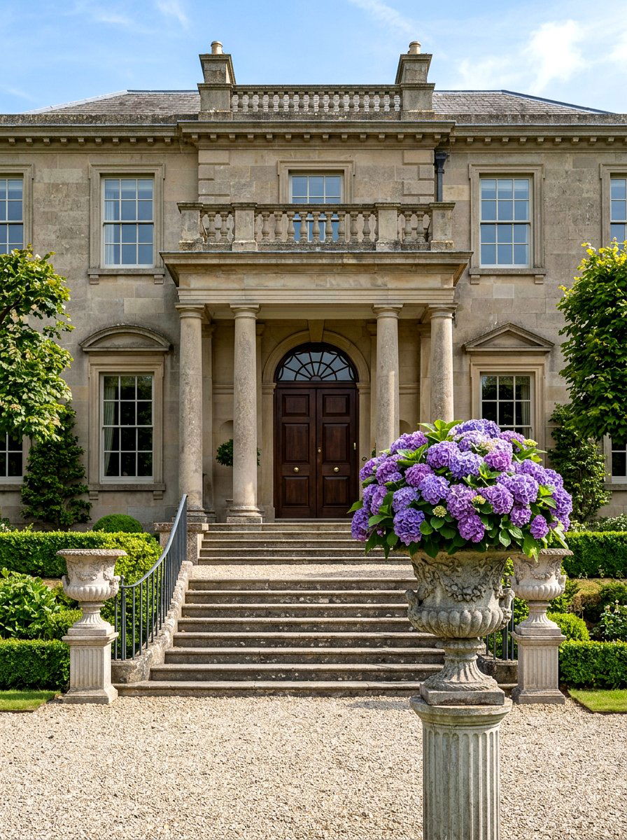 Purple Hydrangea Stone Urn - 25 Spring Hydrangea Planter Ideas