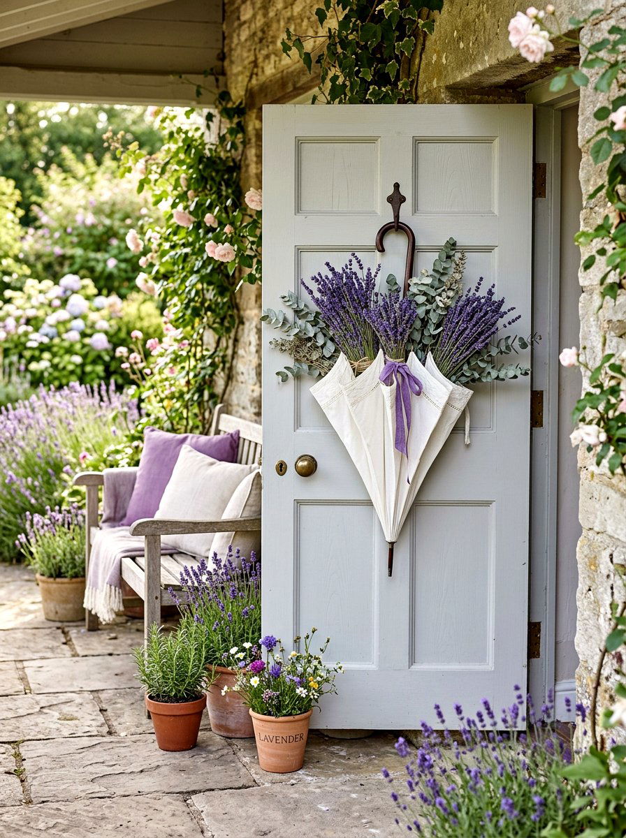 Purple Lavender Umbrella - 25 Spring Umbrella Door Decor Ideas